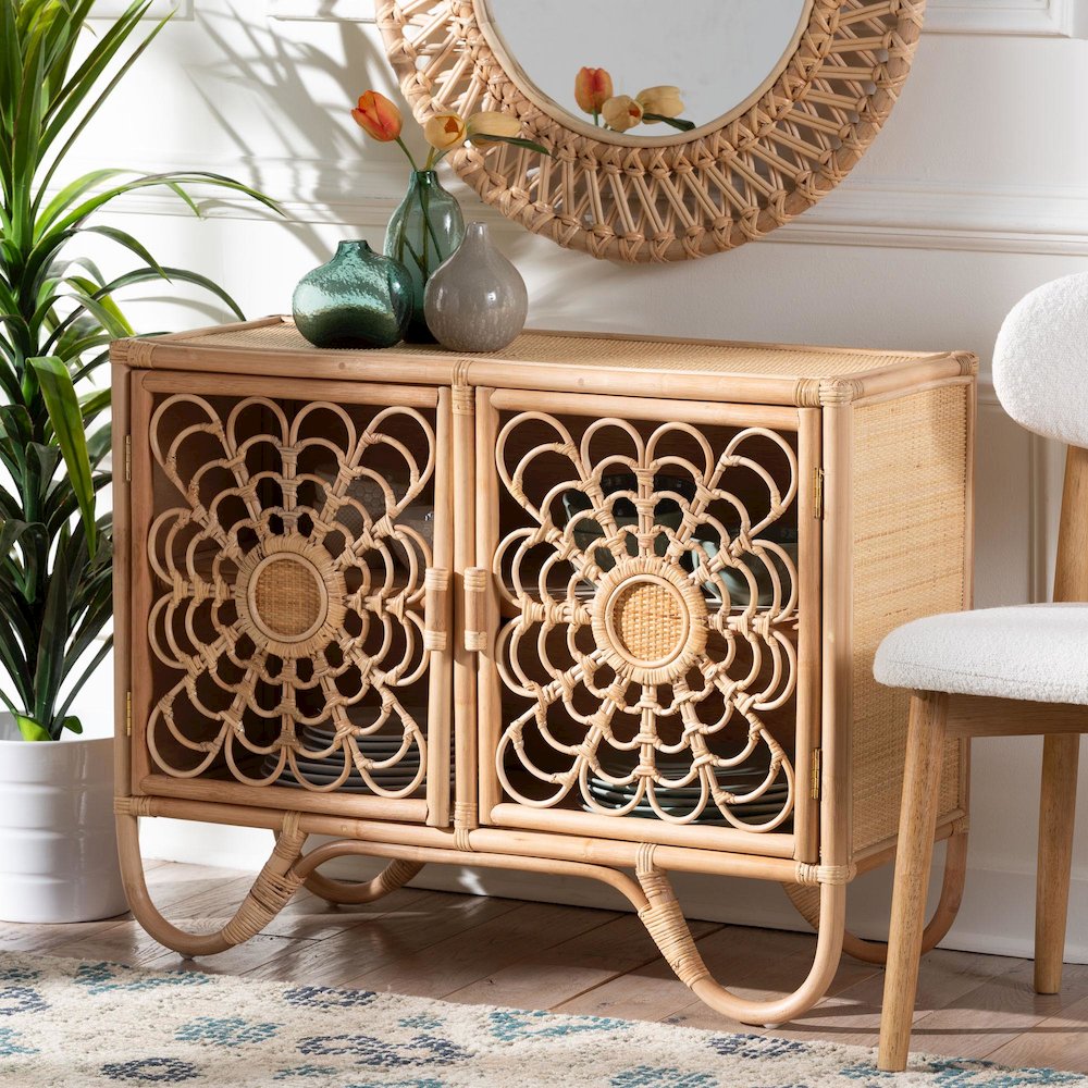 Acelin Natural Rattan Storage Cabinet - Handcrafted Boho Accent Console
