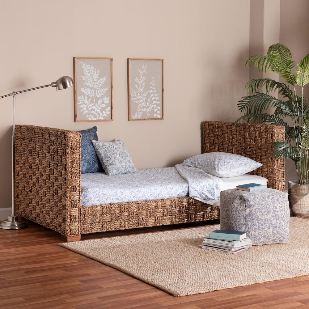 Rhinos Handwoven Seagrass Daybed - Twin Size Coastal Boho Bed Frame