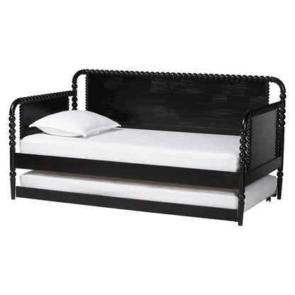 Daybed with Rolling Trundle - Wooden Bed Frame, Twin, Black