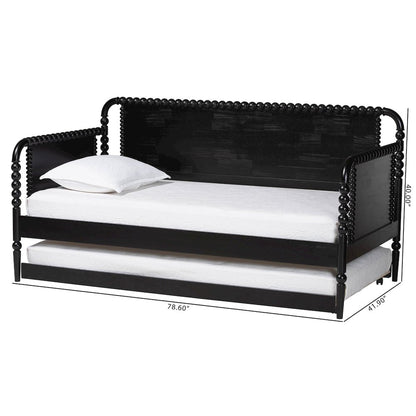 Daybed with Rolling Trundle - Wooden Bed Frame, Twin, Black