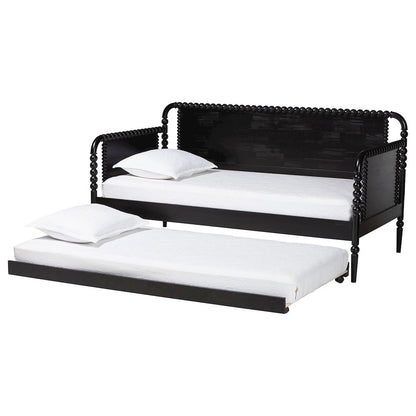 Daybed with Rolling Trundle - Wooden Bed Frame, Twin, Black