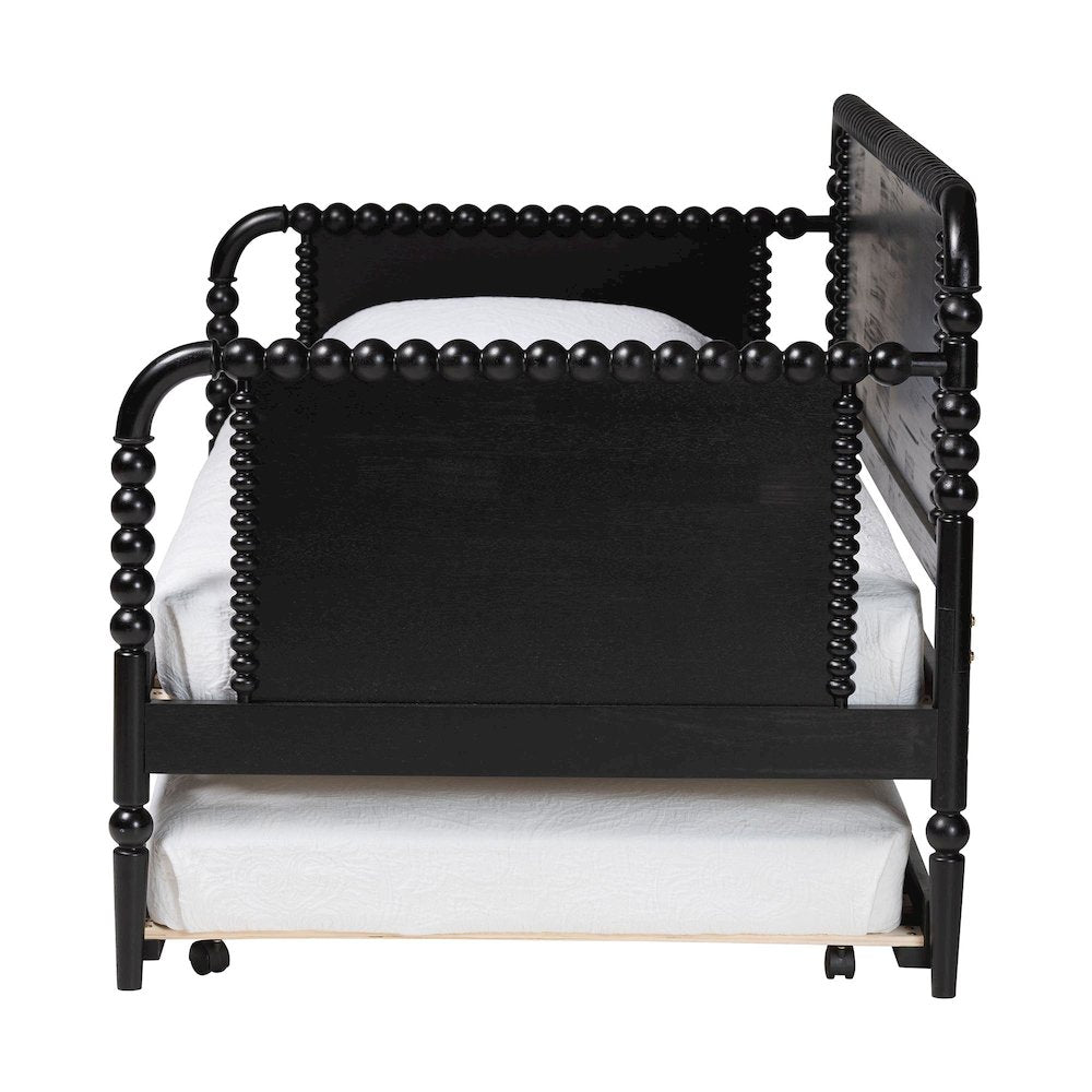 Daybed with Rolling Trundle - Wooden Bed Frame, Twin, Black