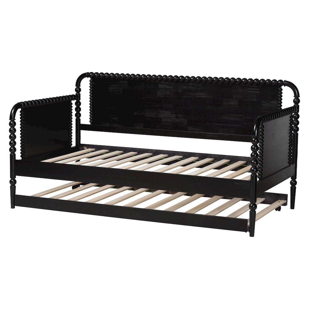 Daybed with Rolling Trundle - Wooden Bed Frame, Twin, Black