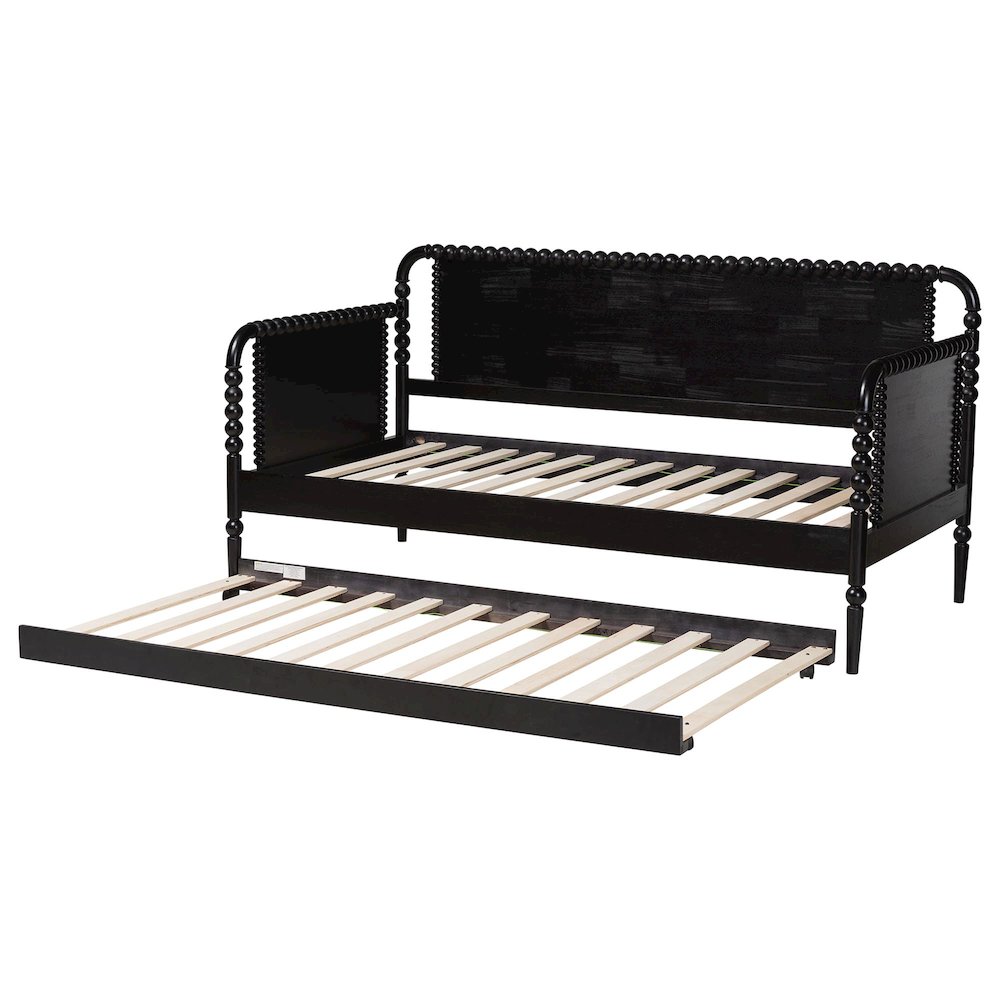 Daybed with Rolling Trundle - Wooden Bed Frame, Twin, Black