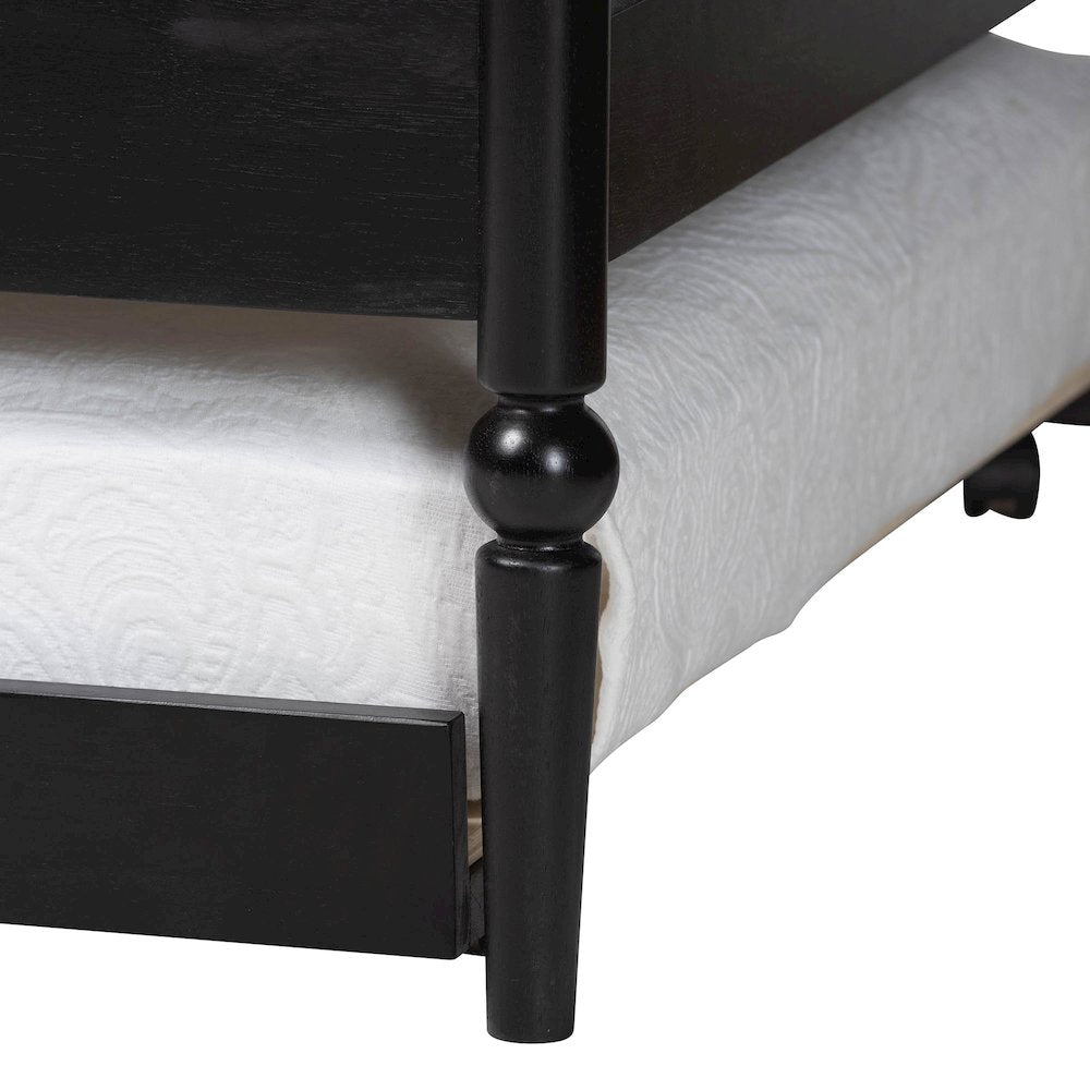 Daybed with Rolling Trundle - Wooden Bed Frame, Twin, Black
