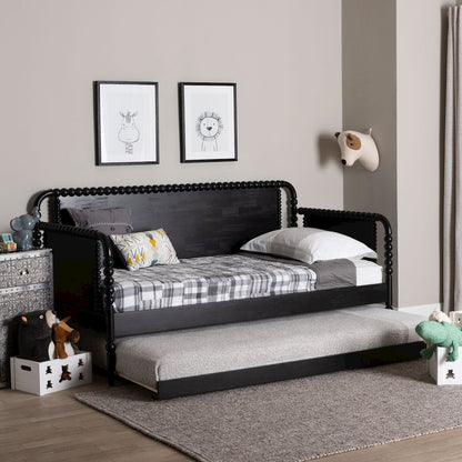 Daybed with Rolling Trundle - Wooden Bed Frame, Twin, Black
