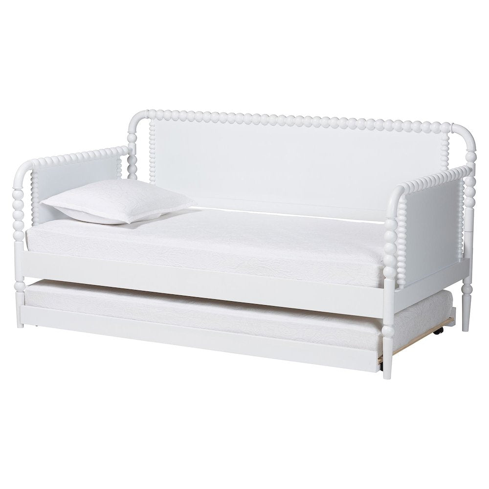 Daybed with Rolling Trundle - Wooden Bed Frame, Twin, White