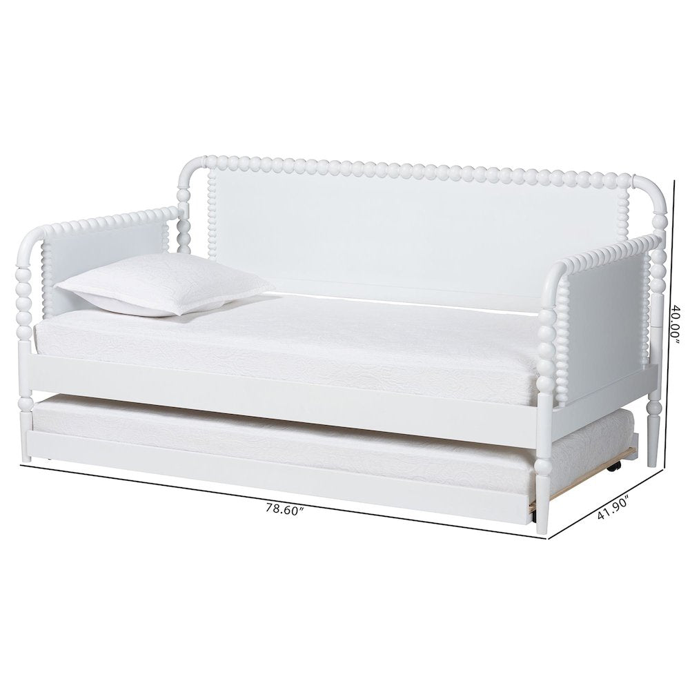 Daybed with Rolling Trundle - Wooden Bed Frame, Twin, White