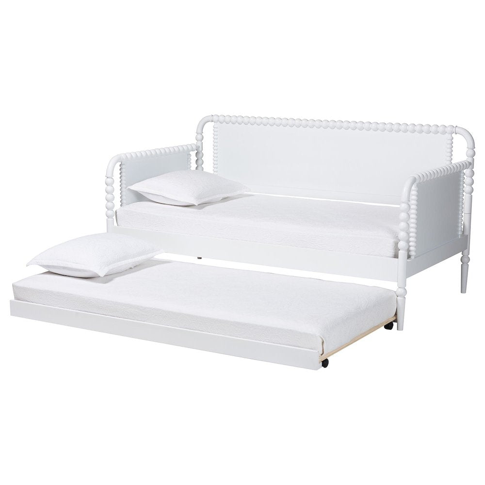 Daybed with Rolling Trundle - Wooden Bed Frame, Twin, White