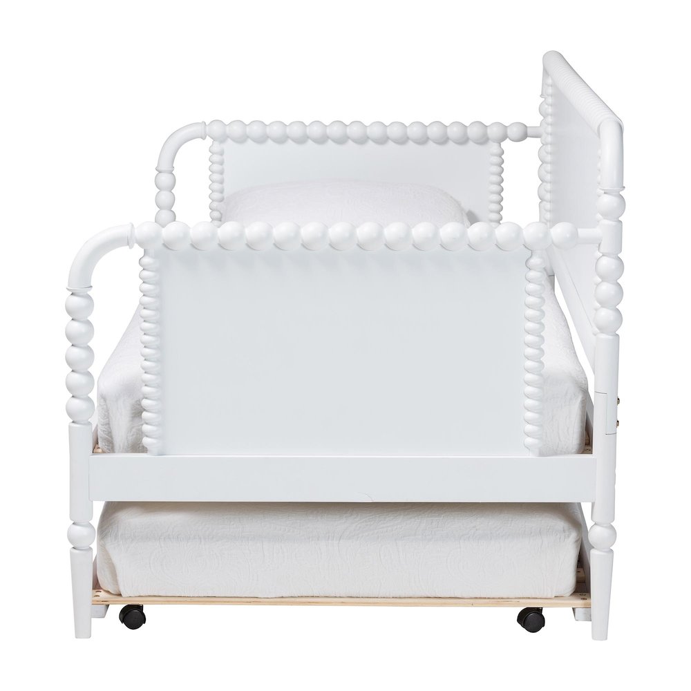 Daybed with Rolling Trundle - Wooden Bed Frame, Twin, White