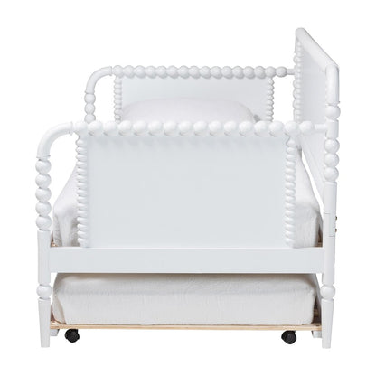 Daybed with Rolling Trundle - Wooden Bed Frame, Twin, White