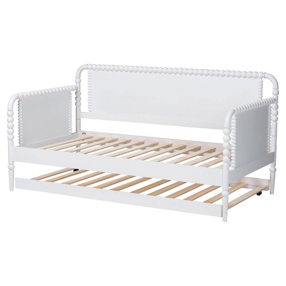 Daybed with Rolling Trundle - Wooden Bed Frame, Twin, White