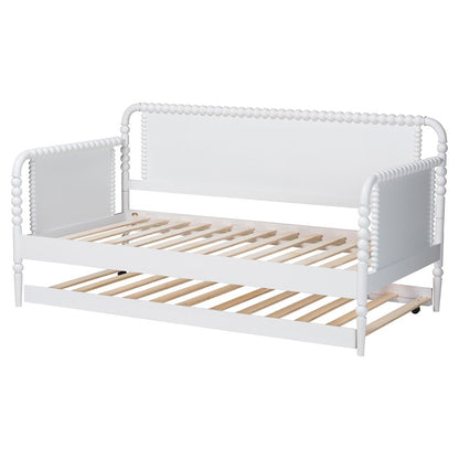 Daybed with Rolling Trundle - Wooden Bed Frame, Twin, White