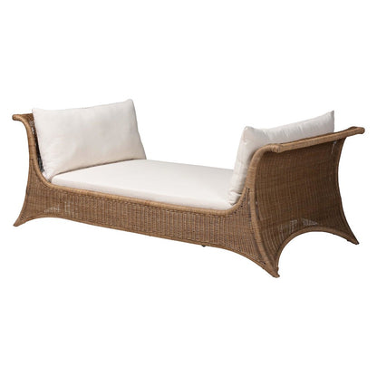 Natural Rattan Daybed with Cushions - Coastal Boho Indoor Lounge Sofa Bench