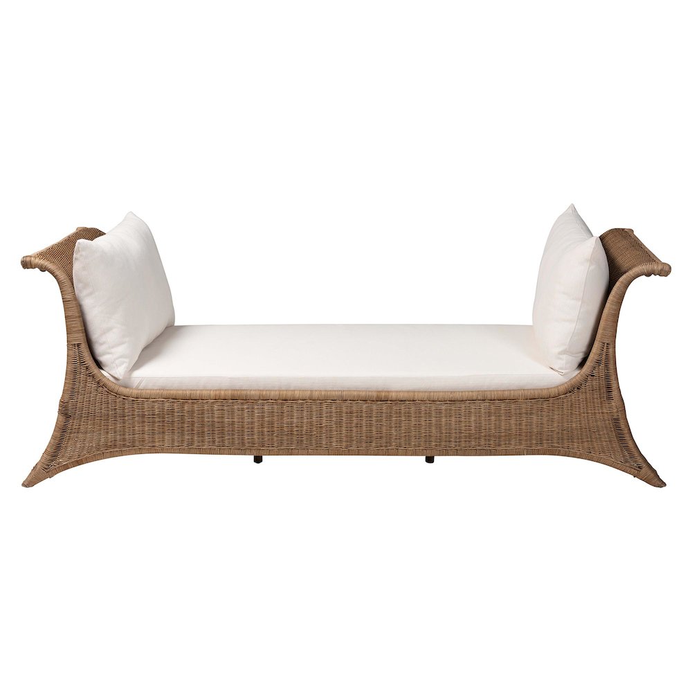 Natural Rattan Daybed with Cushions - Coastal Boho Indoor Lounge Sofa Bench