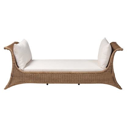 Natural Rattan Daybed with Cushions - Coastal Boho Indoor Lounge Sofa Bench