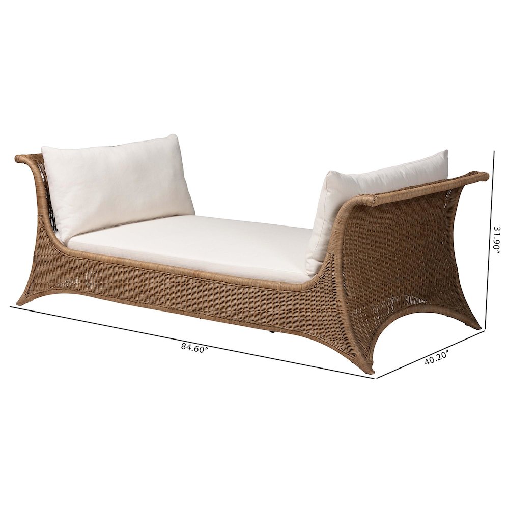Natural Rattan Daybed with Cushions - Coastal Boho Indoor Lounge Sofa Bench