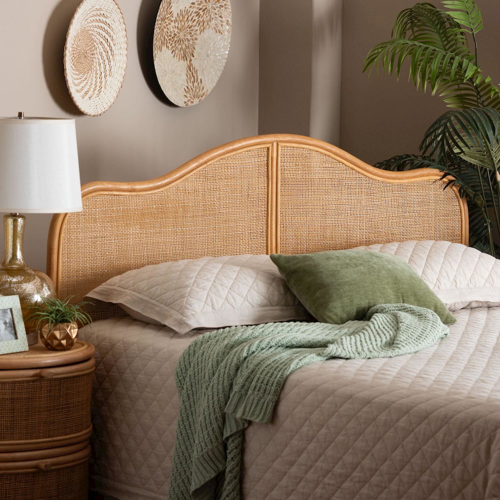 Adelita Natural Rattan Arched Headboard - Handwoven Cane Panel