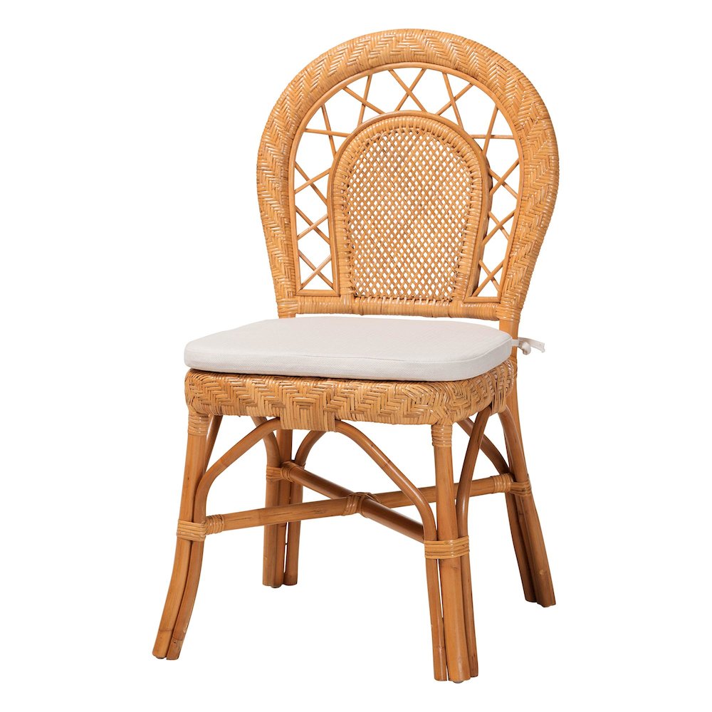 Natural Rattan Dining Chair with Curved Backrest and Removable Cushion
