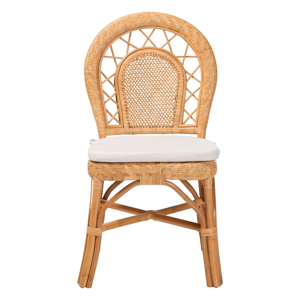 Natural Rattan Dining Chair with Curved Backrest and Removable Cushion