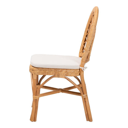 Natural Rattan Dining Chair with Curved Backrest and Removable Cushion