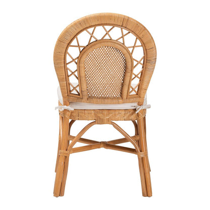 Natural Rattan Dining Chair with Curved Backrest and Removable Cushion
