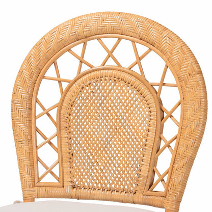 Natural Rattan Dining Chair with Curved Backrest and Removable Cushion