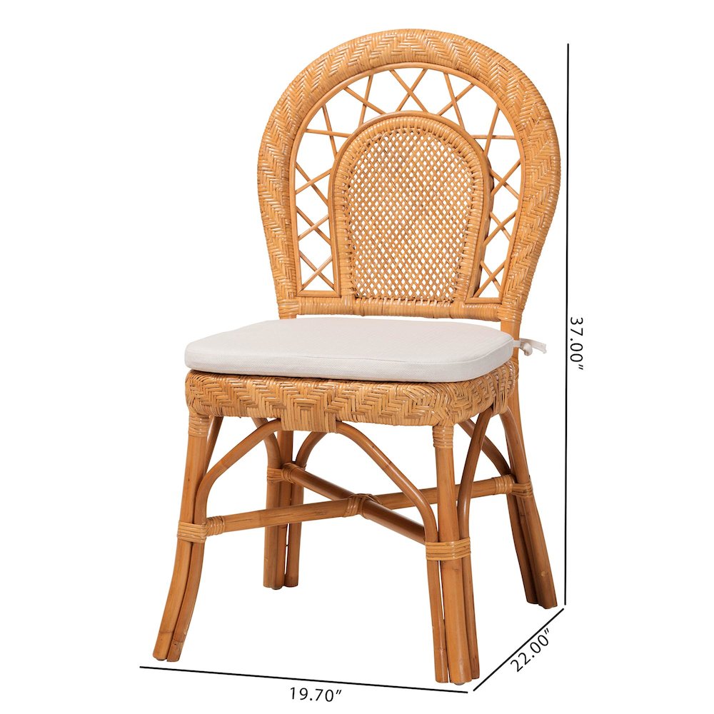 Natural Rattan Dining Chair with Curved Backrest and Removable Cushion