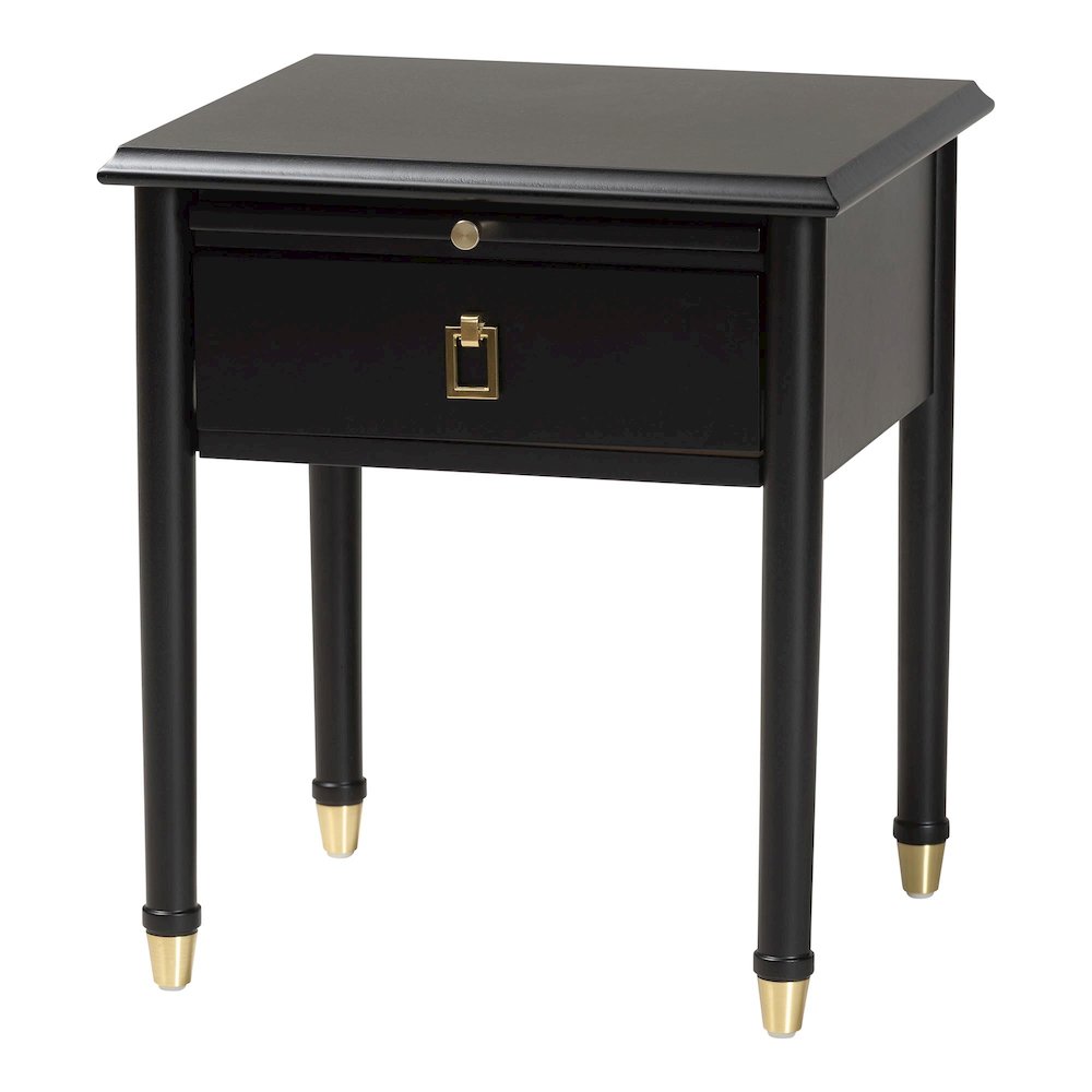 Black Wood Nightstand with Pullout Shelf - Modern Transitional Bedside Table