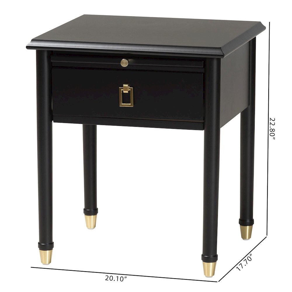Black Wood Nightstand with Pullout Shelf - Modern Transitional Bedside Table