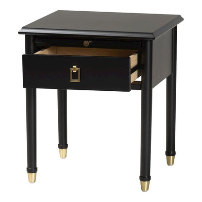 Black Wood Nightstand with Pullout Shelf - Modern Transitional Bedside Table