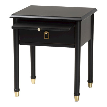 Black Wood Nightstand with Pullout Shelf - Modern Transitional Bedside Table