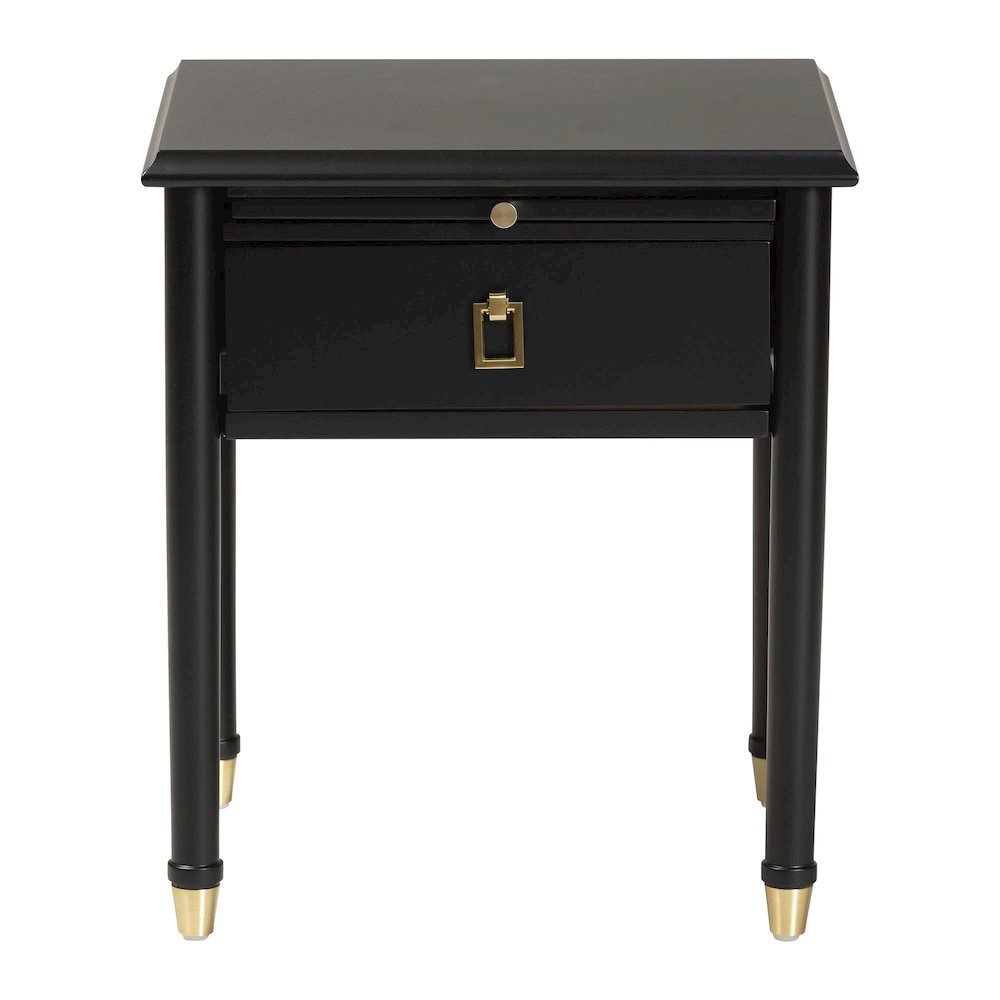 Black Wood Nightstand with Pullout Shelf - Modern Transitional Bedside Table