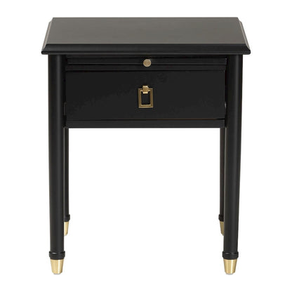 Black Wood Nightstand with Pullout Shelf - Modern Transitional Bedside Table