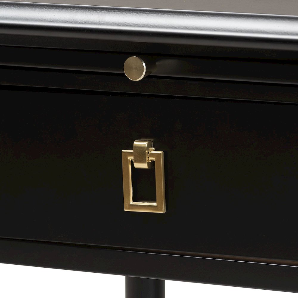 Black Wood Nightstand with Pullout Shelf - Modern Transitional Bedside Table