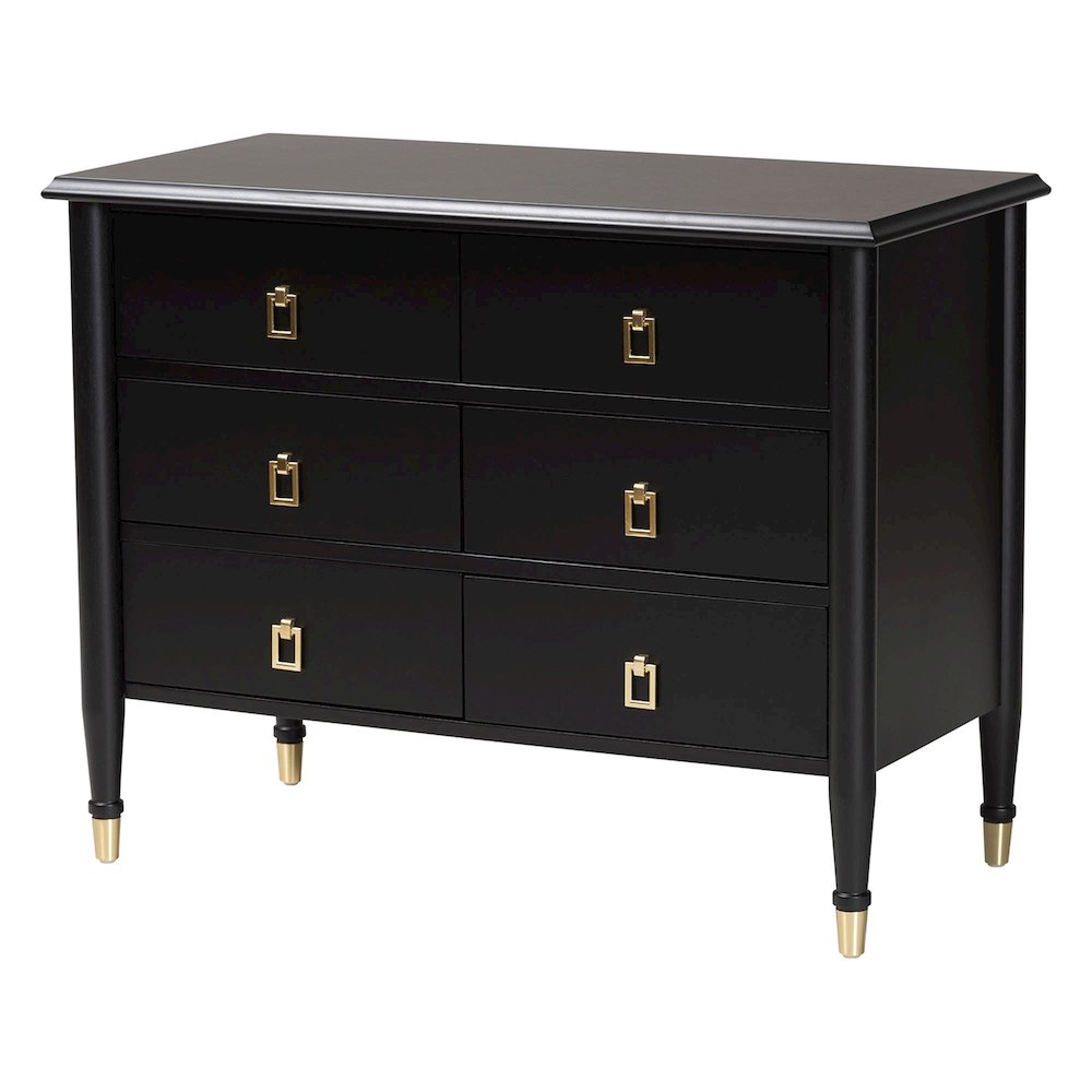 Black Wood Chest with Drawers with Metallic Accents, 6-Drawer
