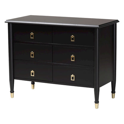 Black Wood Chest with Drawers with Metallic Accents, 6-Drawer
