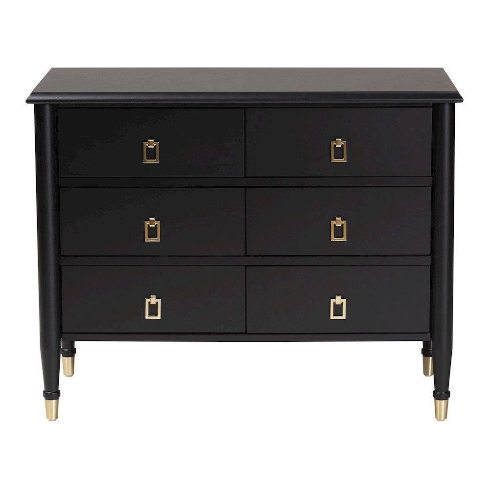 Black Wood Chest with Drawers with Metallic Accents, 6-Drawer