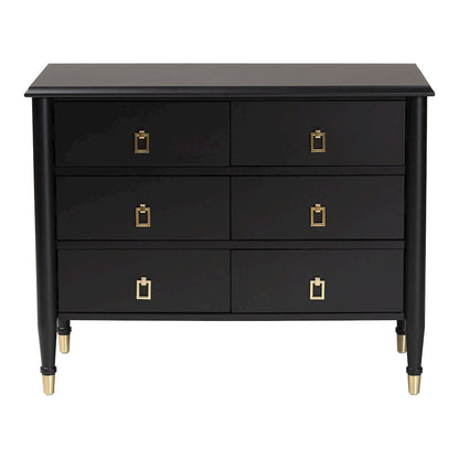 Black Wood Chest with Drawers with Metallic Accents, 6-Drawer