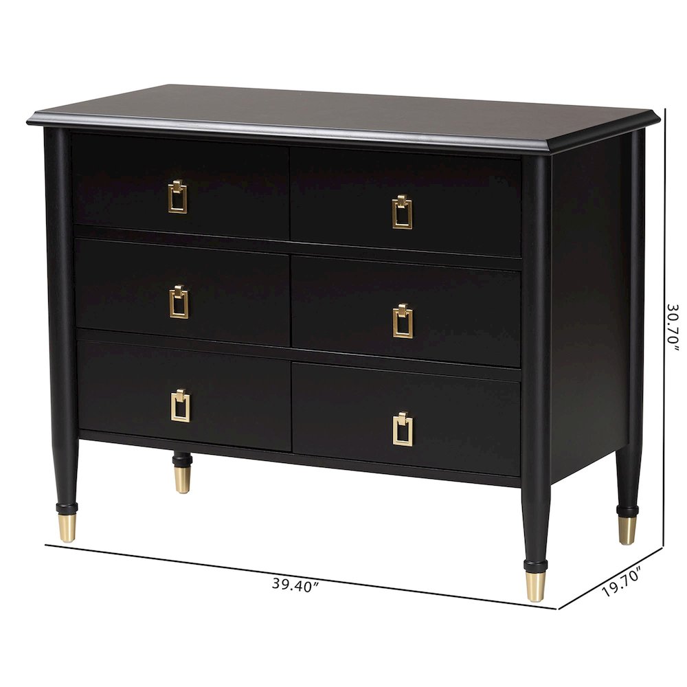 Black Wood Chest with Drawers with Metallic Accents, 6-Drawer