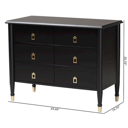 Black Wood Chest with Drawers with Metallic Accents, 6-Drawer