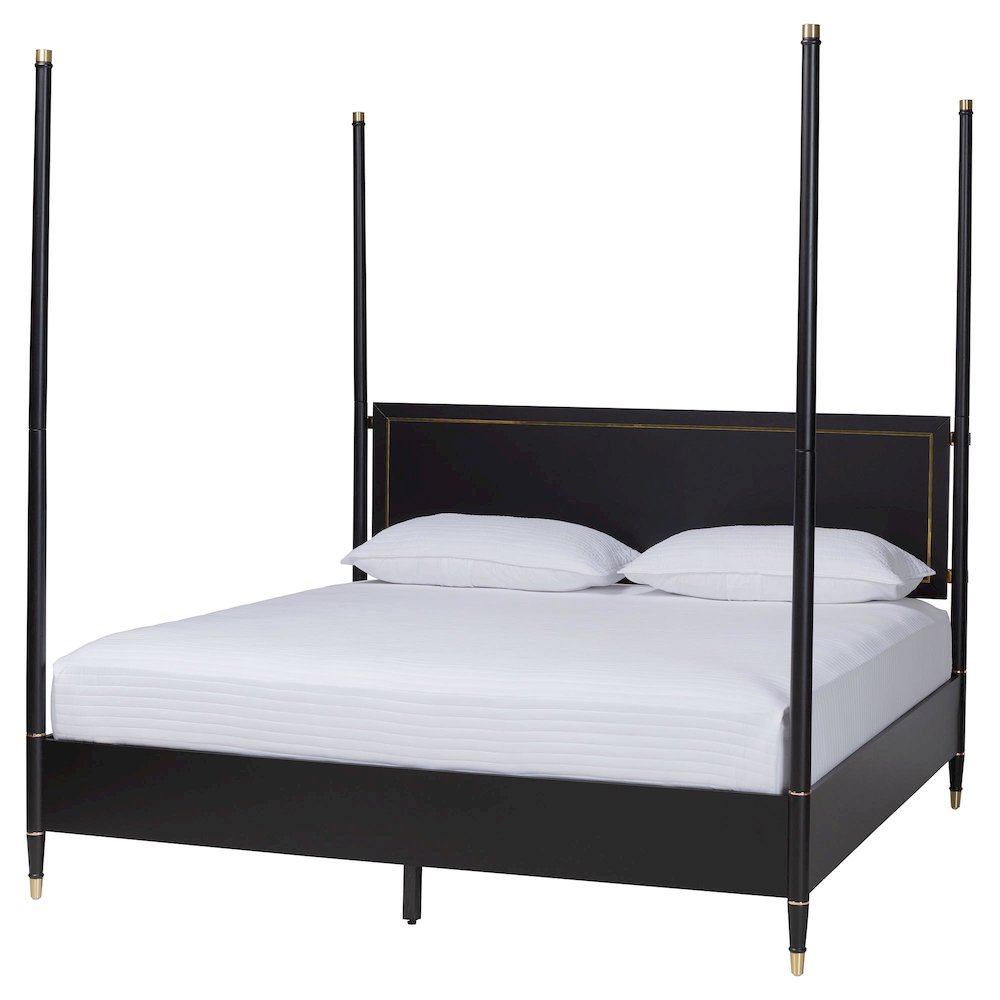 Four-Poster Platform Bed - Black Wood Bed Frame, King
