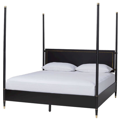 Four-Poster Platform Bed - Black Wood Bed Frame, King