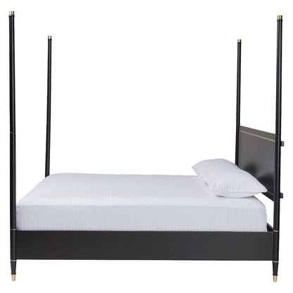 Four-Poster Platform Bed - Black Wood Bed Frame, King