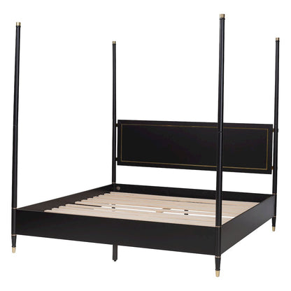 Four-Poster Platform Bed - Black Wood Bed Frame, King