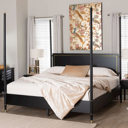 Four-Poster Platform Bed - Black Wood Bed Frame, King