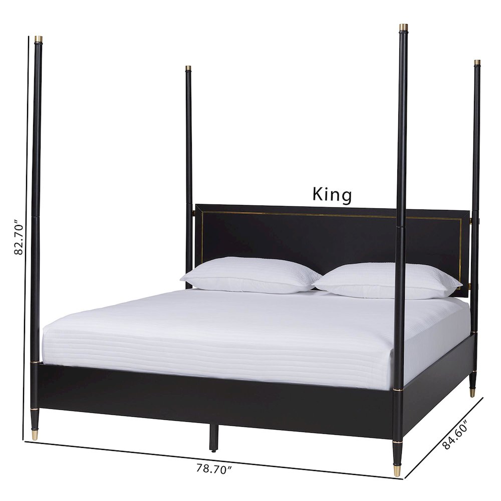 Four-Poster Platform Bed - Black Wood Bed Frame, King