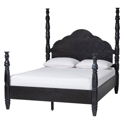 Four-Poster Platform Bed - Sculpted Post Bed Frame, Black, Queen