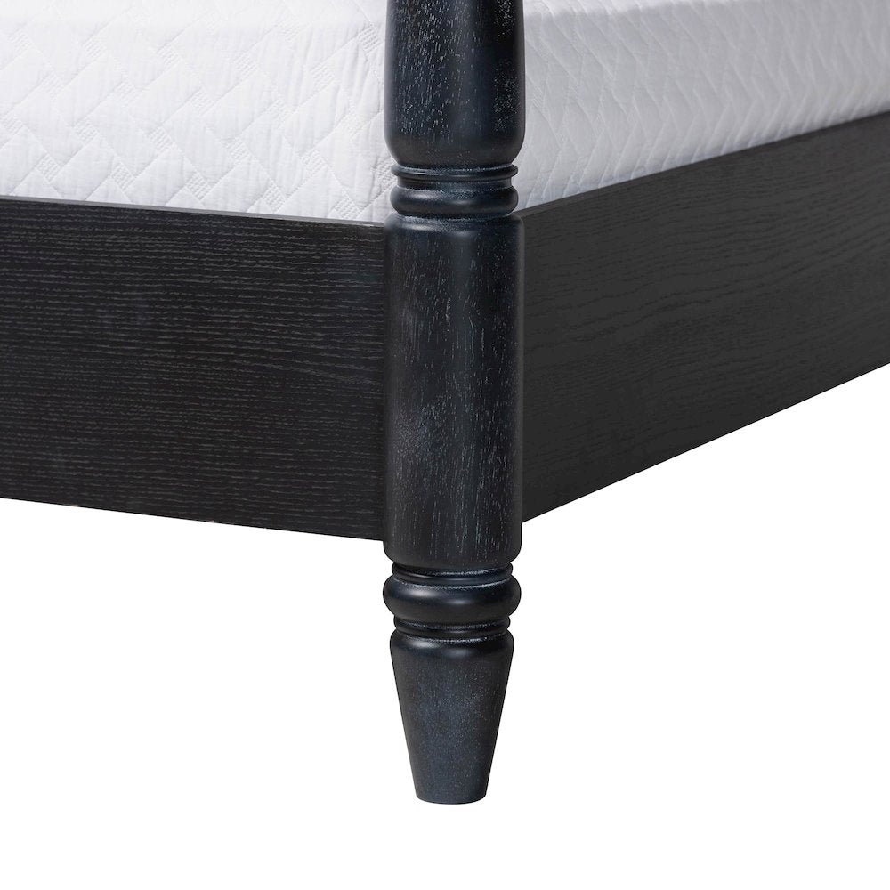 Four-Poster Platform Bed - Sculpted Post Bed Frame, Black, Queen
