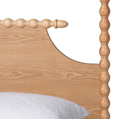 Four-Poster Platform Bed - Wooden Bed Frame, Natural Brown, Queen